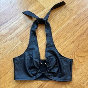 SHEIN Black Halter Crop Top with Ring Accent